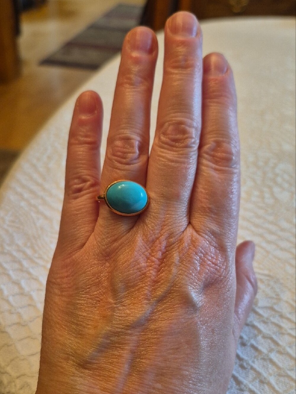 Turquoise Cabochon Ring in Rose Gold Setting. Size 8.5 - Picture 6 of 7